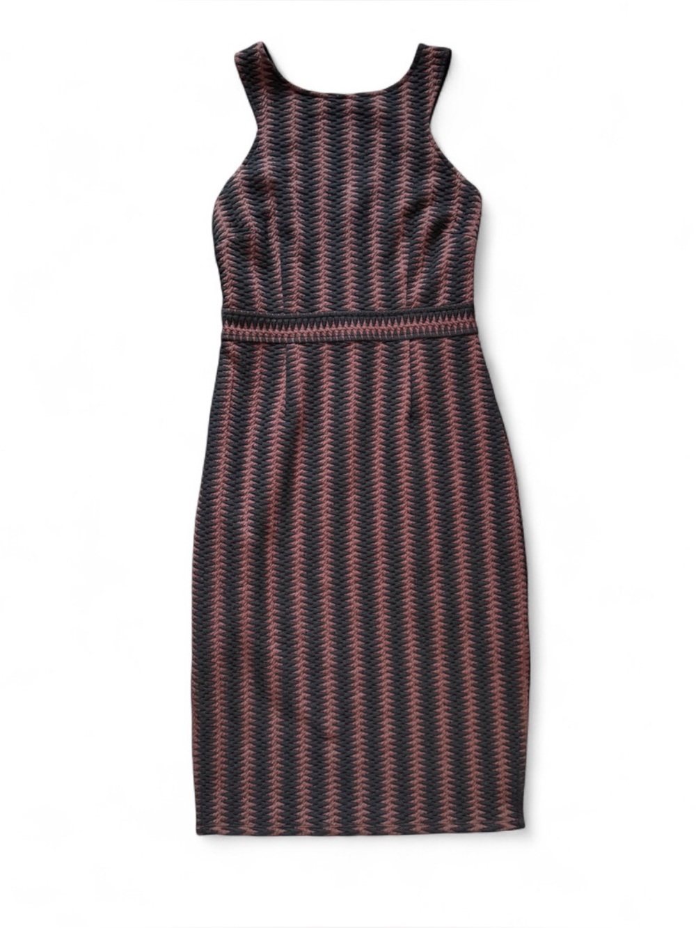 Anthropologie Maeve Chevron-Textured Sleeveless Dress in Black and Blush Rose